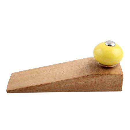 Yellow Round Ceramic Wooden Door Stopper